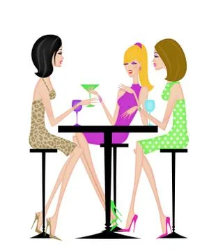 Three Chic Girlfriends Having Drinks Together Stock-Illustration