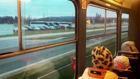 Three children in Tram in Prague Stock Footage 136429155