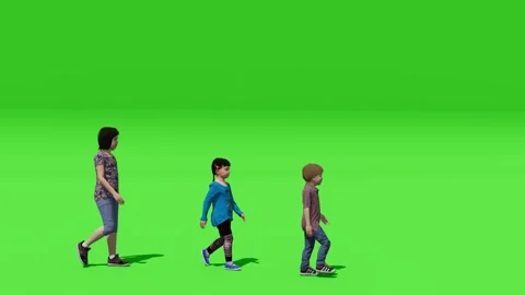 Three Children Walking Realistic Style on Green Screen Video stock 312973086