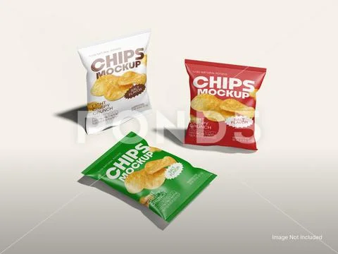 Three Chips Bag Mockup Pillow Packaging Modèle PSD