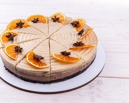 Three chocolate cake slice isolated on white background Foto stock