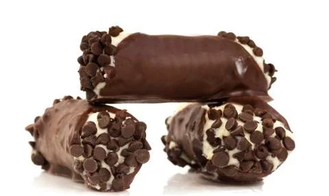 Three chocolate cannoli Stock Photos