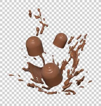 Three chocolate truffles jumping on the backdrop with chocolate splash Stock Illustration