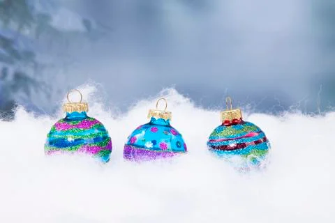 Three christmas balls in a row Foto stock