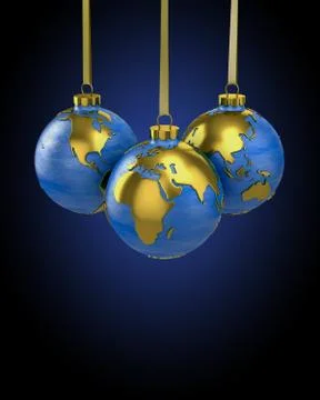 Three christmas balls shaped as globe or planet Stock Illustration