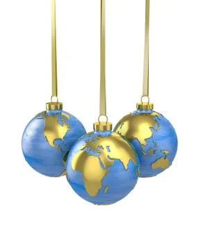 Three christmas balls shaped as globe or planet Stock Illustration