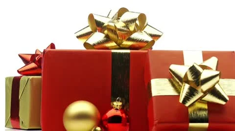 Three christmas presents looping on white closeup Stock Footage 8952916