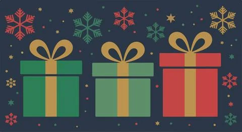Three christmas presents with snowflake decorations Stock Illustration