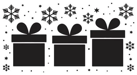 Three christmas presents with snowflake decorations イラスト素材