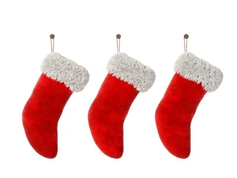 Three Christmas stocking isolated on white background 3D rendering Stock Photos