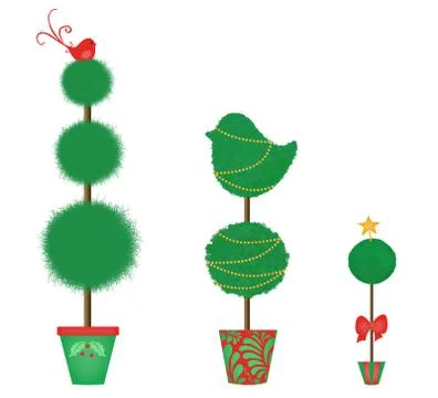 Three Christmas Topiaries in a Row Illustrazione stock