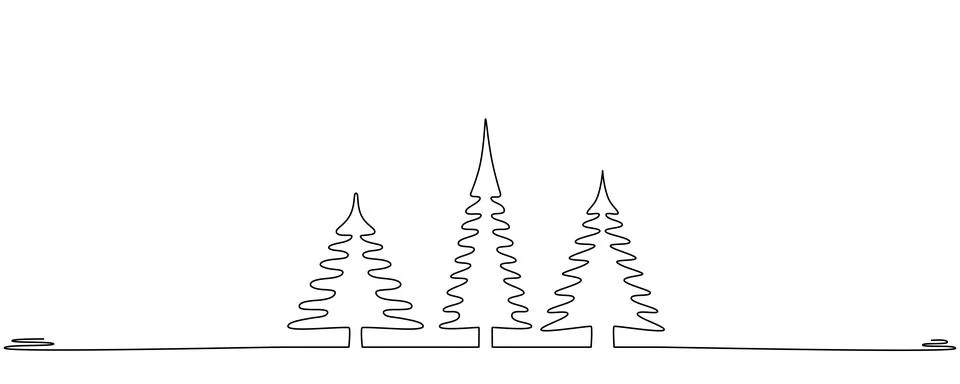 Three Christmas tree - hand drawing one single continuous line. Vector stock Stock Illustration