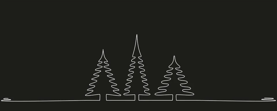 Three Christmas tree - hand drawing one single continuous line. Vector stock Illustrazione stock