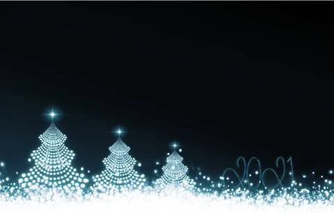 Three Christmas trees isolated on blue sky background. Stock Illustration