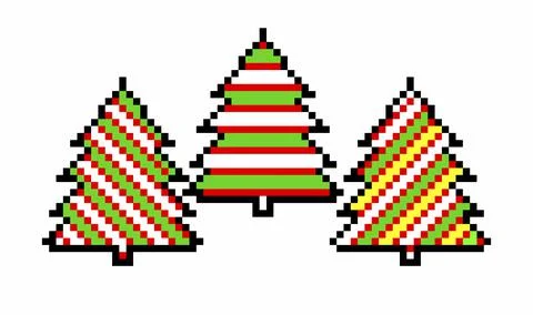Three christmas trees isolated on a white background,pixel art Stock Illustration