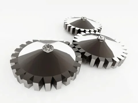 Three chrome gears isolated on white background Stock Illustration