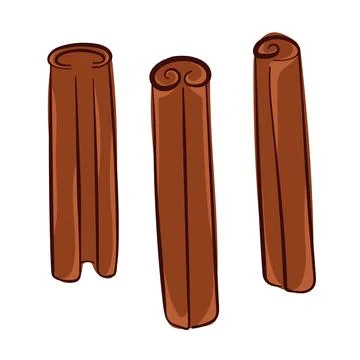 Three cinnamon sticks collection in flat style isolated on white background Stock Illustration