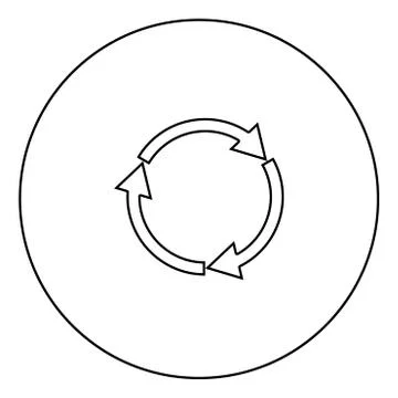 Three circle arrows black icon in circle outline 스톡 일러스트