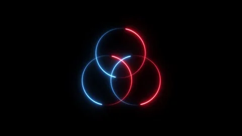 Three circle glowing neon rings Isolated on Black background Stock Footage 321011959
