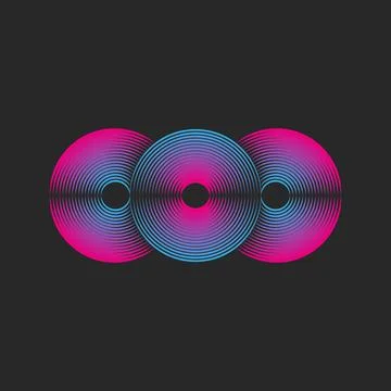 Three circles in a row logo from parallel thin lines, rounded linear simple.. Stock Illustration