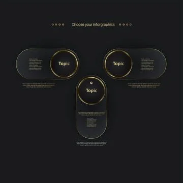 Three circles shape level buttons design, Set of charts in golden icons templ Stock Illustration