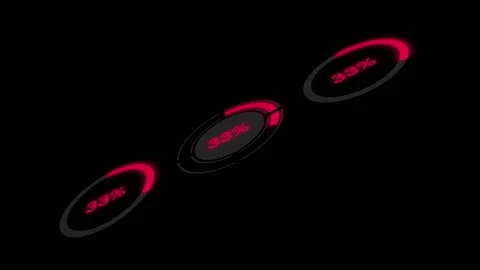 Three Circular Animation Loading Bars, 0-100%,Red Glowing Circular Progress Bars Stock Footage 193931584