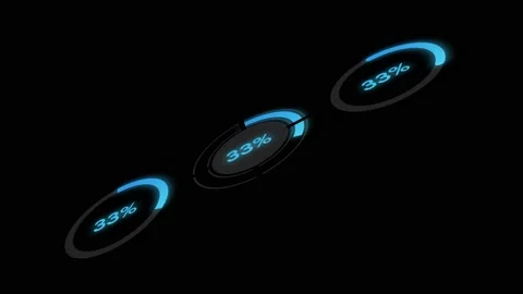 Three Circular Animation Loading Bars, 0-100%,Blue Glowing Circular Progress Bar Stock Footage 193931672