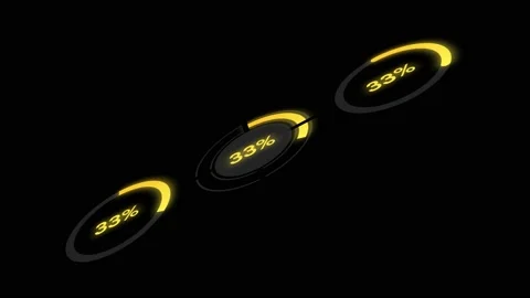 Three Circular Animation Loading Bars,0-100%,Yellow Glowing Circular Bars Video stock 193931589