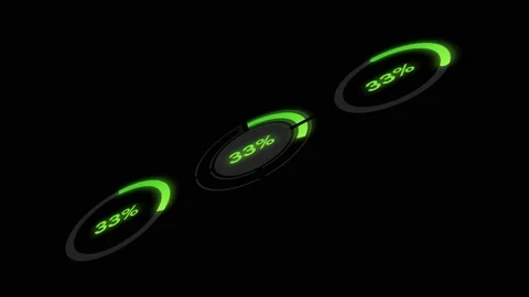 Three Circular Animation Loading Bars,0-100%,Green Glowing Circular Progress Bar Stock Footage 193931637