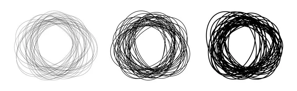 Three circular overlapping line patterns in increasing thickness Stock Illustration