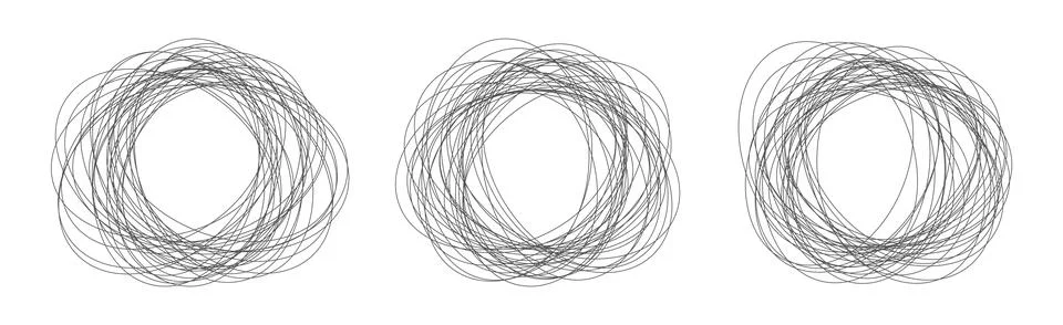 Three circular overlapping line patterns Illustrazione stock