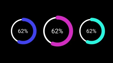 Three Circular Progress Bar Loading Animation on Black Background Stock Footage 347484215