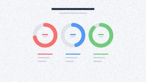 Three circular progress indicators with red negative blue neutral green pos.. Stock Illustration