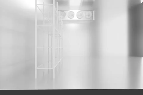 Three circular vents line the distant wall Stock Photos