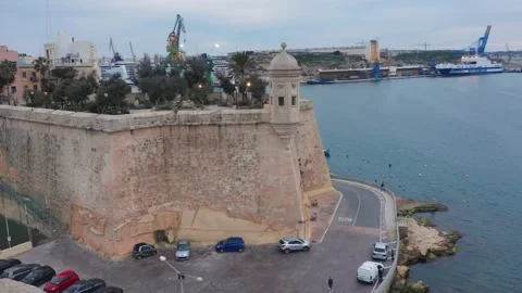 Three cities, Senglea, Malta: Aerial view of La Guardiol, Safe Haven Gardens Stock Footage 172252247