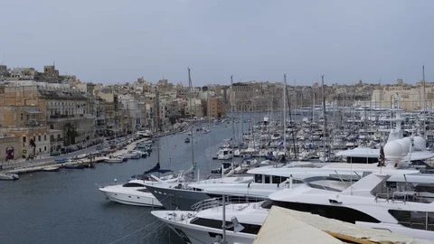 Three Cities,Malta-04/17/18: Long shot view of the marina in the afternoon Stock Footage 88833504