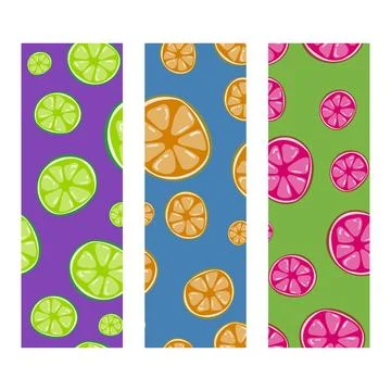 Three citrus fruit colored seamless pattern set Stock Illustration