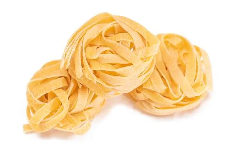 Three Classic Italian Raw Egg Fettuccine - Isolated on White Background Stock Photos