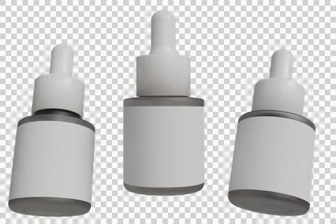 Three clear glass dropper bottles with blank white labels showcasing a skinc Stock Illustration
