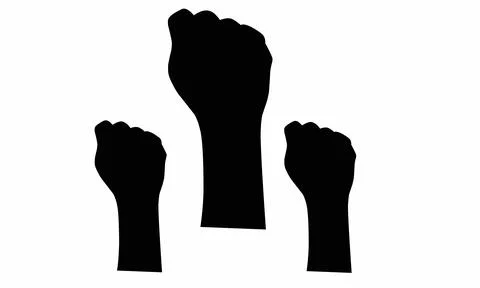 Three Clenched Hands Silhouette Vector Icon: Black and White Minimalist Design a Stock Illustration