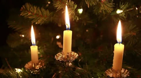 Three clip on Christmas tree candles Stock Footage 11037732