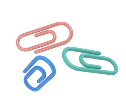 Three clips 3d icon school. Volumetric tool for paper and documents. Blue, pink Stock Illustration