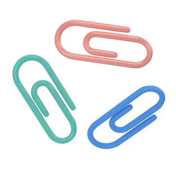 Three clips 3d icon school. Volumetric tool for paper and documents. Blue, pink 스톡 일러스트