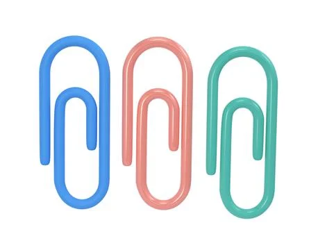 Three clips 3d icon school. Volumetric tool for paper and documents. Blue, pink 스톡 일러스트