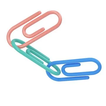 Three clips 3d icon school. Volumetric tool for paper and documents. Blue, pink Stock Illustration