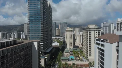 Three Clips Of Drone Flying Over Buildings In Waikiki, Honolulu, Hawaii Stock Footage 154251002