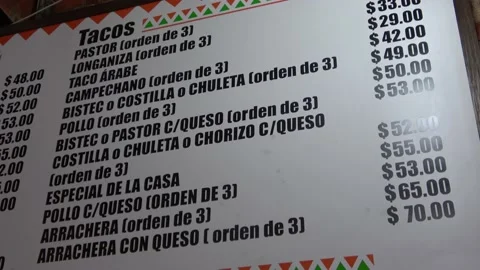 Three Clips Of Menus At A Taco Shop In Mexico City Stock Footage 154647716