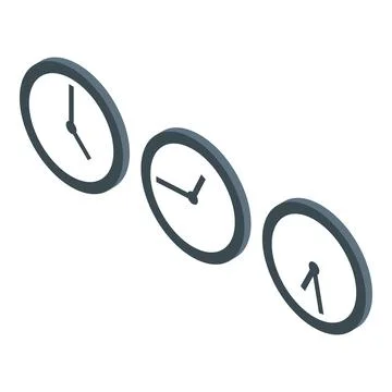 Three clocks showing different times in isometric view 스톡 일러스트