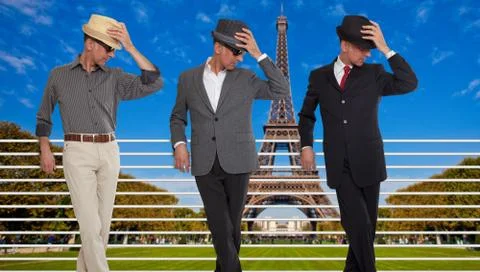 Three clones or triplets in Paris, France Stock Photos
