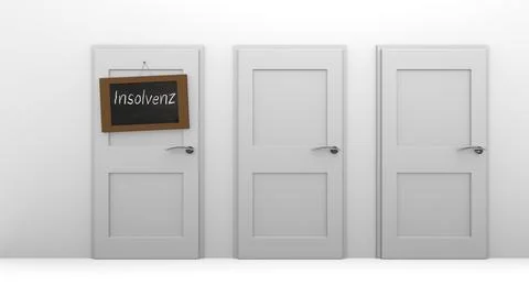 Three closed doors, one door with a blackboard, 3d concept Stock Illustration